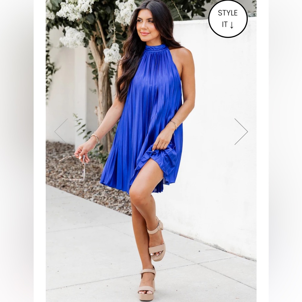 Pink Lily Into The Night Halter Mini Dress - Blue